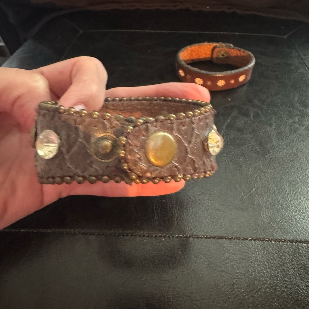 Brown Leather Bracelet with Gold Accents
